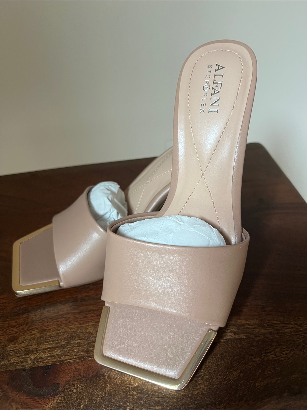 Alfani Taupe Open-Toe Slide Mules